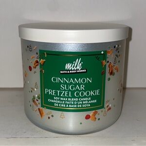 Bath & Body Works Milk Bar Cinnamon Sugar Pretzel Cookie Candle 3 Wick New